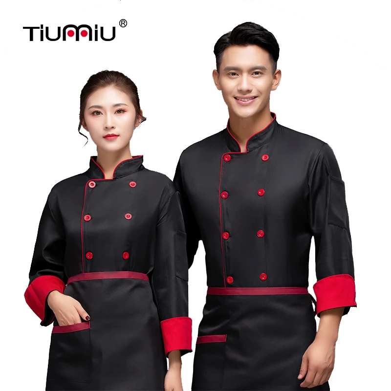 

Chef Restaurant Jacket Long Sleeve Cook Coat Men Women Kitchen Food Service Baker Waiter Hotel Uniform Hat Apron Lady Chef Shirt