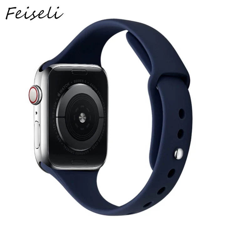 Feiseli для Apple Watch Band 1 2 3 4 5 мягкий силиконовый Одноцветный 38 мм 40 42 44 iwatch сменный