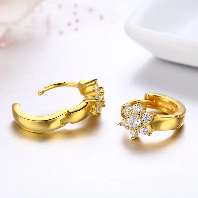 Cute 925 Sterling Silver Gold Color Flower Circle Small Loop Huggie Hoop Earrings For Women Jewelry Kids Baby Girls Arose Argola