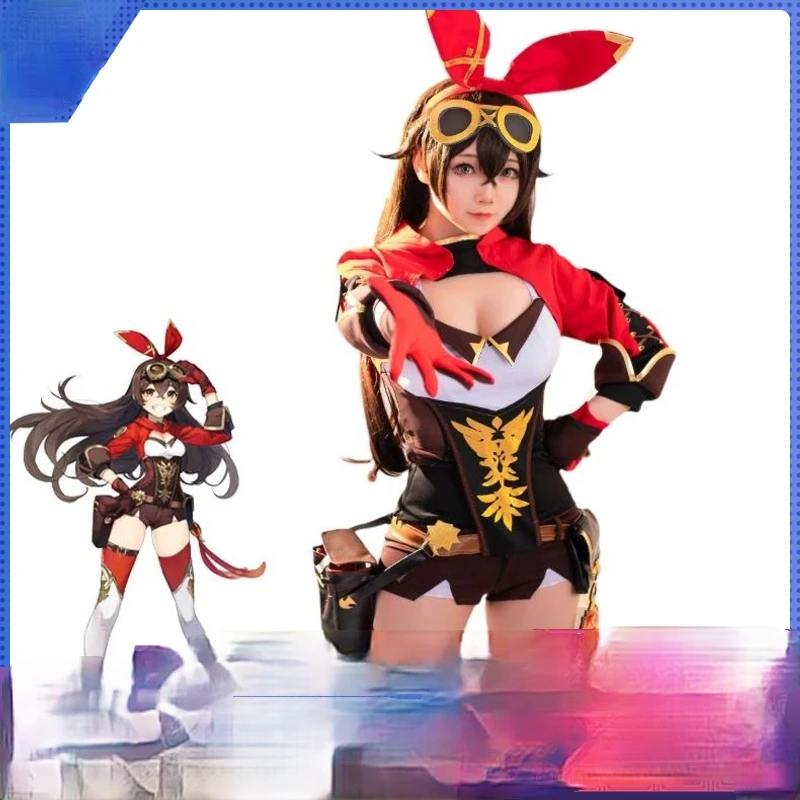 

ROLECOS Game Genshin Impact Amber Cosplay Costume Amber Cosplay Costume Women Red Comtume Halloween Top Pant Uniform Full Set