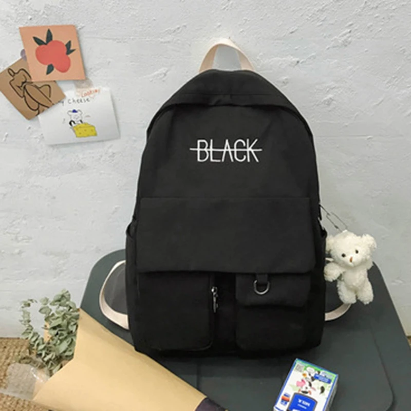 

School Bag Female High School Student Canvas Junior High School Student Contrast Color Backpack College Student Backpack