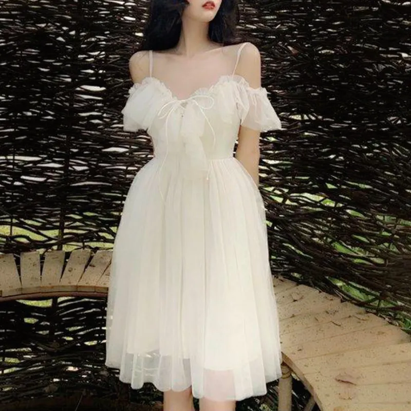 

Summer Fairy Dress Women French Style Lace Chiffon Elegant Dress Casual Loose Sexy Chic Party Dress Women 2021