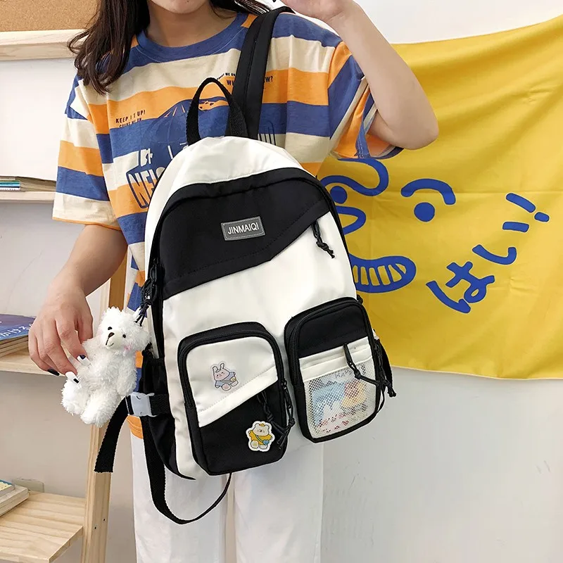 Модный женский рюкзак в стиле Харадзюку, Простой Школьный ранец контрастных цветов, нейлоновые вместительные дорожные рюкзаки, 2021