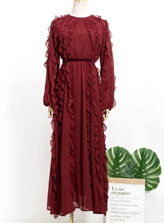 

French first love dress red dress 2020 spring new long sleeve chiffon dress dress dress