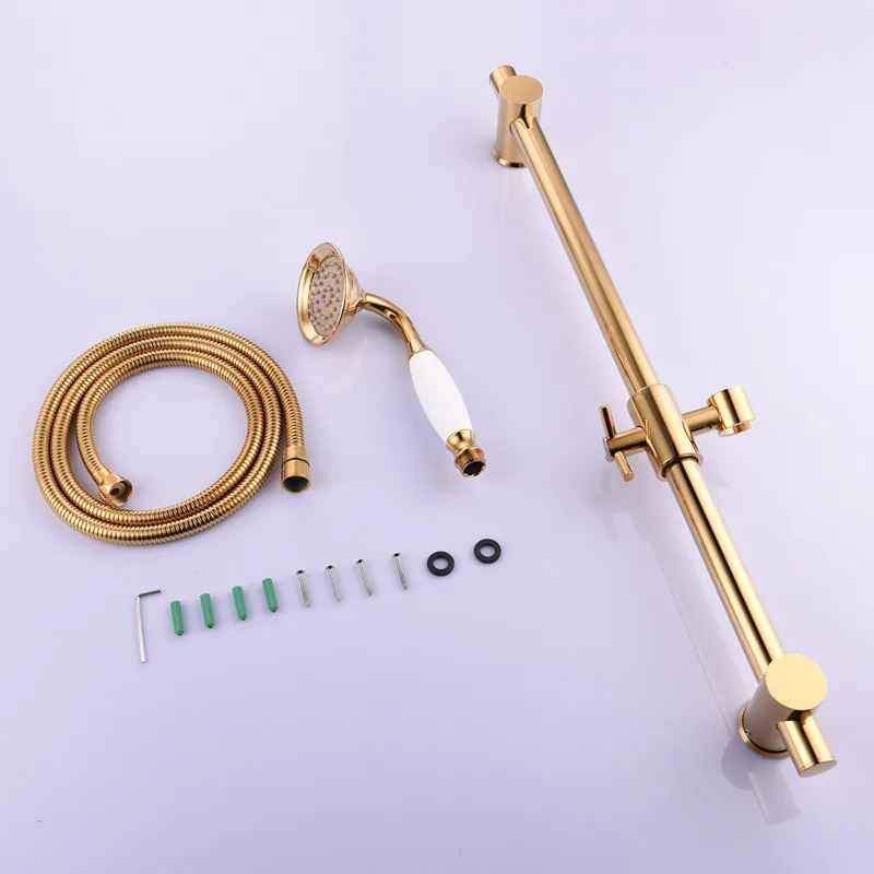 brass gold metal shower sliding bar with height adjustable for bathroom with shower head shower hose free global shipping