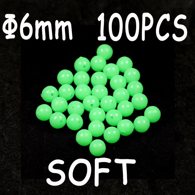 6x6mm 100pcs green 100 шт зеленые красные круглые мягкие резиновые светящиеся бусины для рыбалки светящиеся донные поводки шары рыболовные снасти Соблазнительные аксессуары - Цвет: 6x6mm 100pcs green