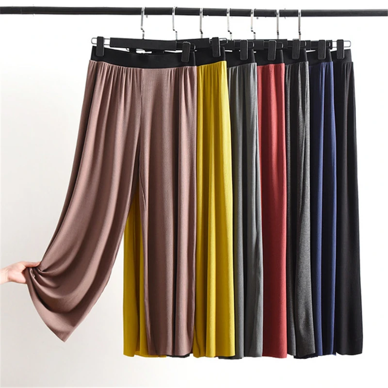 

Женские брюки с широкими штанинами, повседневные свободные тонкие брюки большого размера из модала с высокой талией, весна-лето