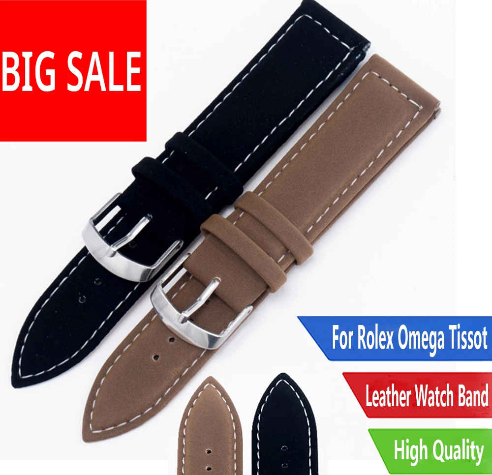 

CARLYWET 18 22mm Suede Leather Black Brown Watch band Strap Belt Silver Polished Pin Buckle For Rolex Omega Tissot