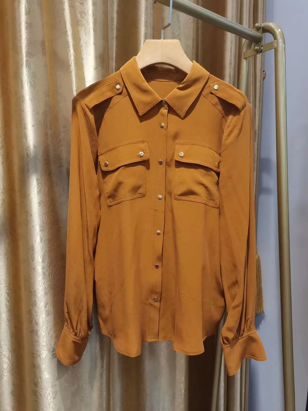 

Fashion Women Solid Shirts 2021 Runway Luxury Famous Brand European Design Party Style Ladies Silk Blouse