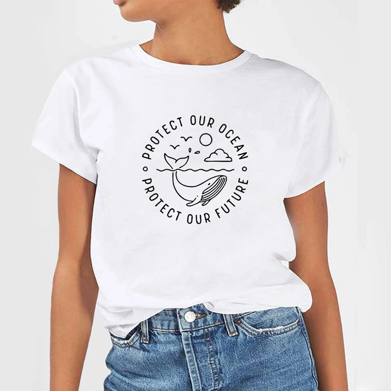 

Protect Our Ocean Protect Our Future Slogan Women Casual Short Sleeve Graphic Funny T-shirt Summer Tshirt