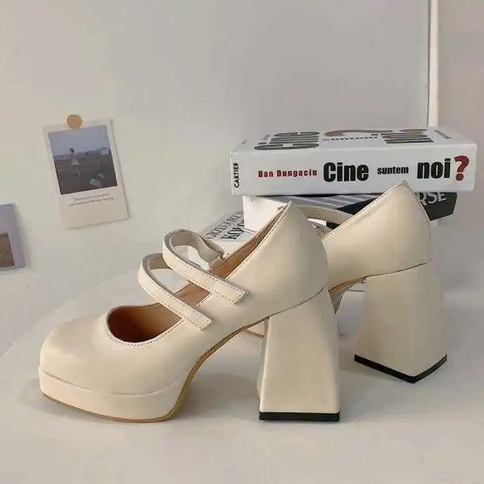 

2021 Design Fashion Mary Jane Elegant Women Single Shoes Platform Strap Party Pumps Thick High Heels 10CM Ladies Dress Shoes