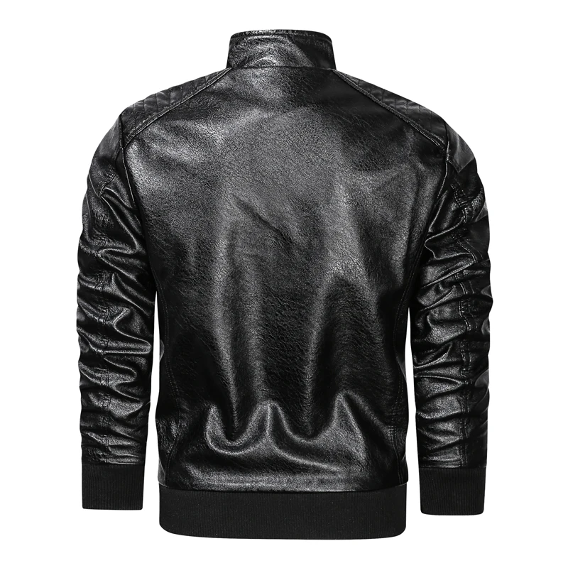 Мотоциклетная Байкерская кожаная куртка мужские черные Модные Кожаные Куртки из