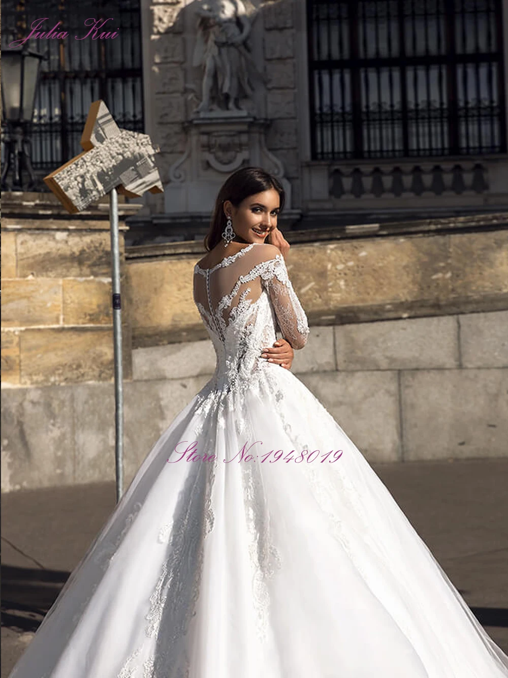 Роскошное свадебное платье трапеция из тюля с длинным рукавом julissa Kui королевским