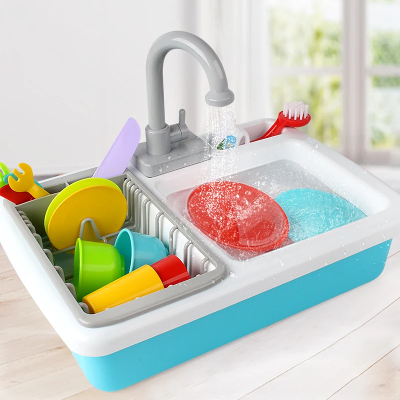 Игрушечный Электрический кухонный набор для девочек детская мойка