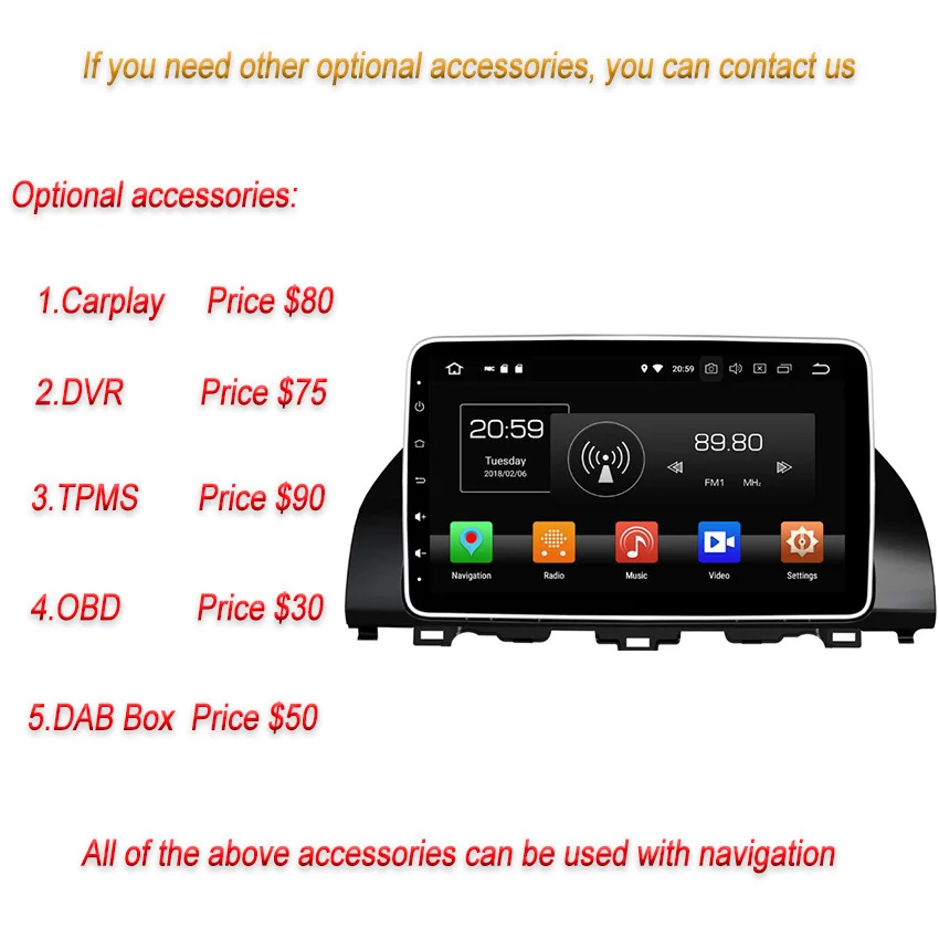 YESSUN Android 8 0 4G RAM для Honda Accord 2018 Inspire Автомобильный навигатор GPS мультимедийный плеер