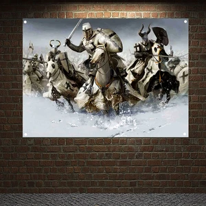 Ancient Cross Legion Banners Flags Wall Art Knights Templar Posters Wall Hanging Ornaments Mural Canvas Painting Home Decor D1