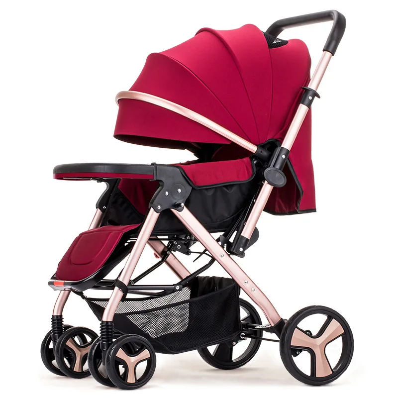 High Landscape Convertible Handle Baby Trolley Flat Lying Folding Baby Stroller 3 In 1 Baby Carriage Car Seat Cradle Pushchair