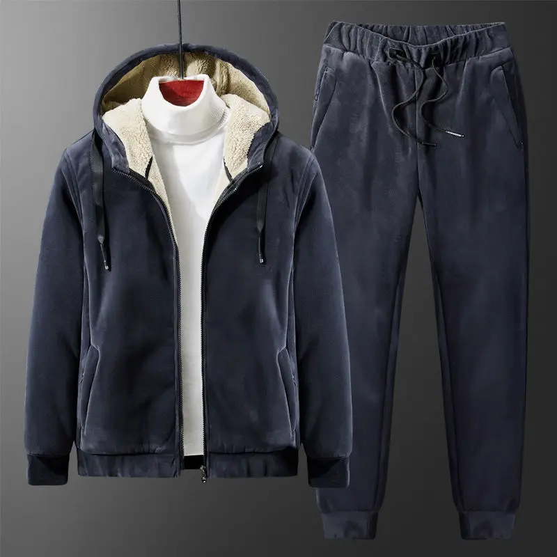 New sportswear men's jacket sports suit winter warm thick coat + pants 2-piece suit men's casual suit clothing