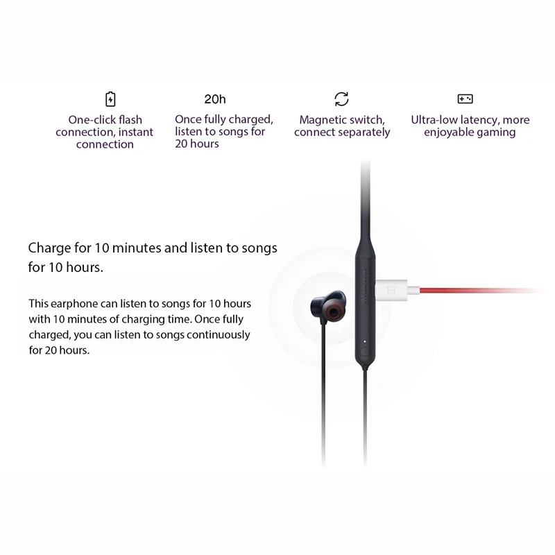 Беспроводные наушники OnePlus Bullets Z с магнитным управлением пара быстрых