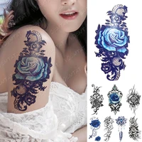 waterproof temporary tattoo sticker totem lace rose flash tattoos blue sketch flower body art arm fake sleeve tatoo women men