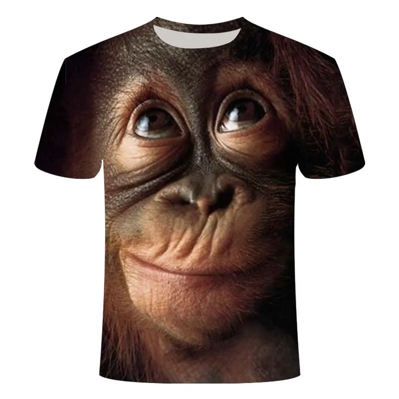 

2021 new summer 3D printed animal monkey gorilla street casual European and American short-sleeved funny design casual shirt