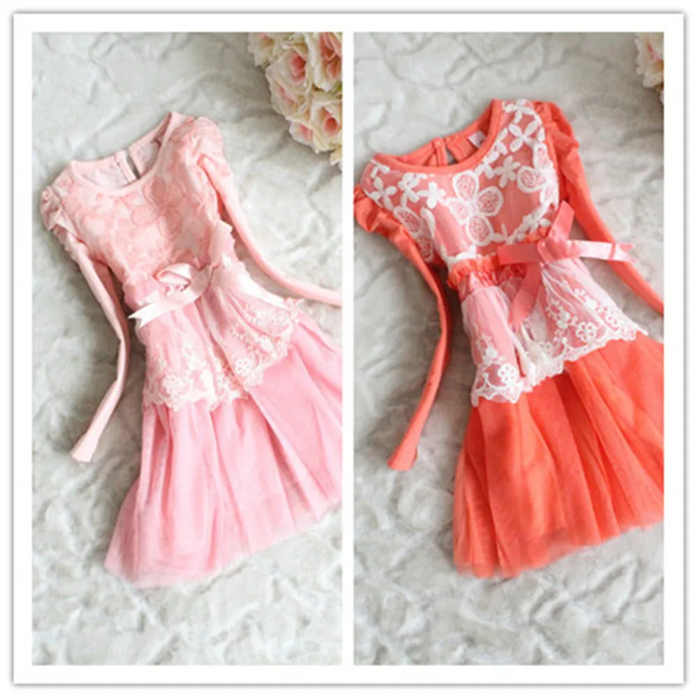 

Pretty Cute girls Tutu dress princess long sleeve lace dress YF099