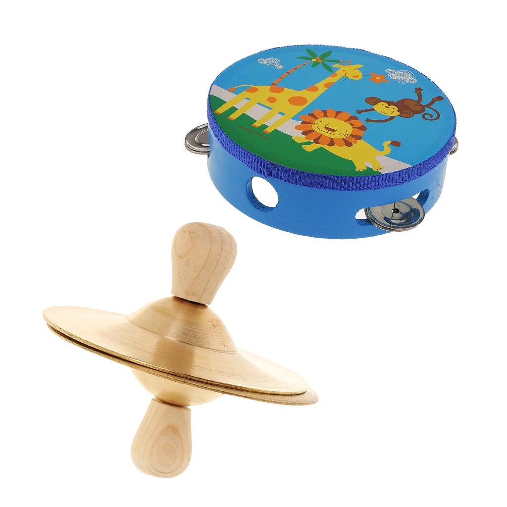 6inch Tambourine Wooden Drum Head with Cymbal Kids Music Learning Toy |