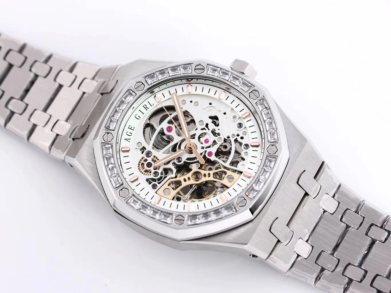 

2020 Luxury Brand New Mens Silver Black Automatic Mechanical Sapphire Stainless Steel Diamond Bezel Tourbillion Skeleton Watches