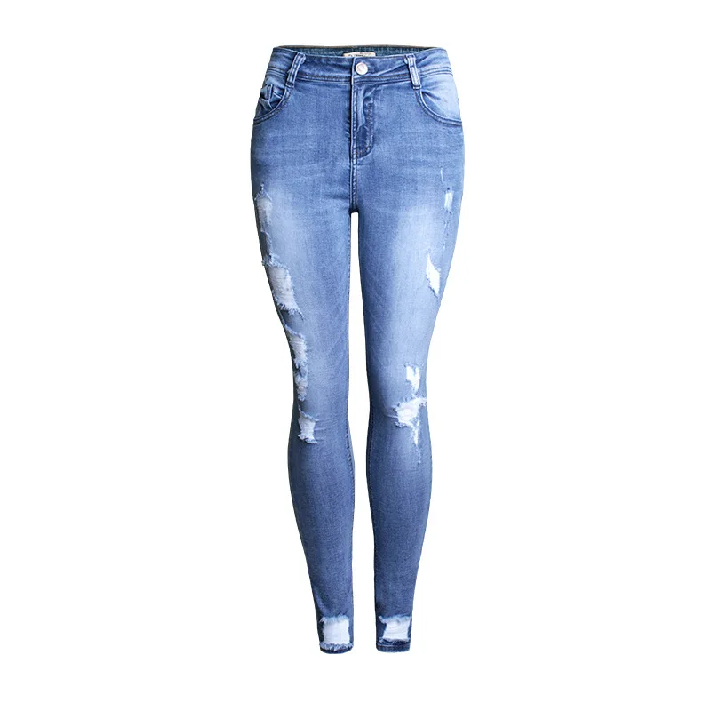 

Speed to sell through the autumn new personality torn holes jeans trousers of female foot trousers in Europe and America