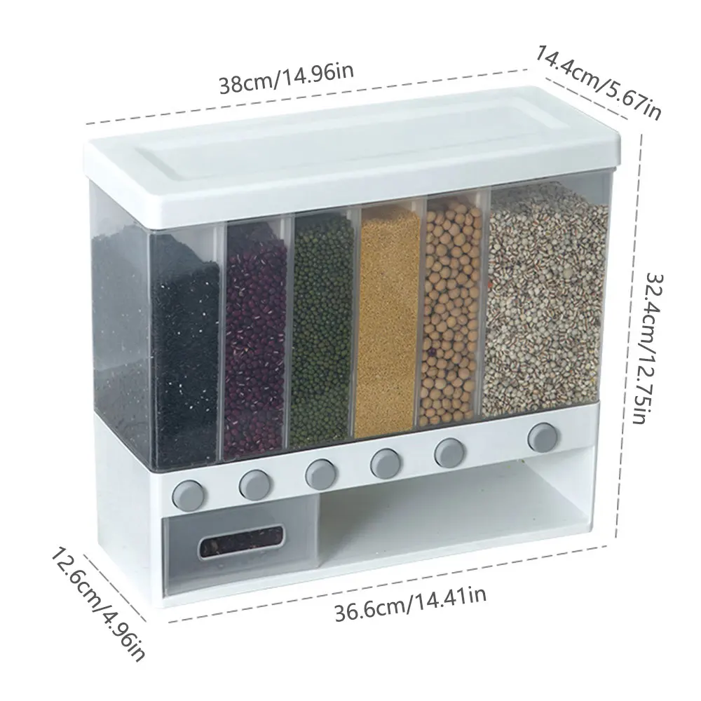 Proof Plastic Automatic Racks 6 Moisture Sealed Food Storage Box Wall Mounted Divided Rice And Cereal Dispenser 10KG For Kitchen | Дом и сад