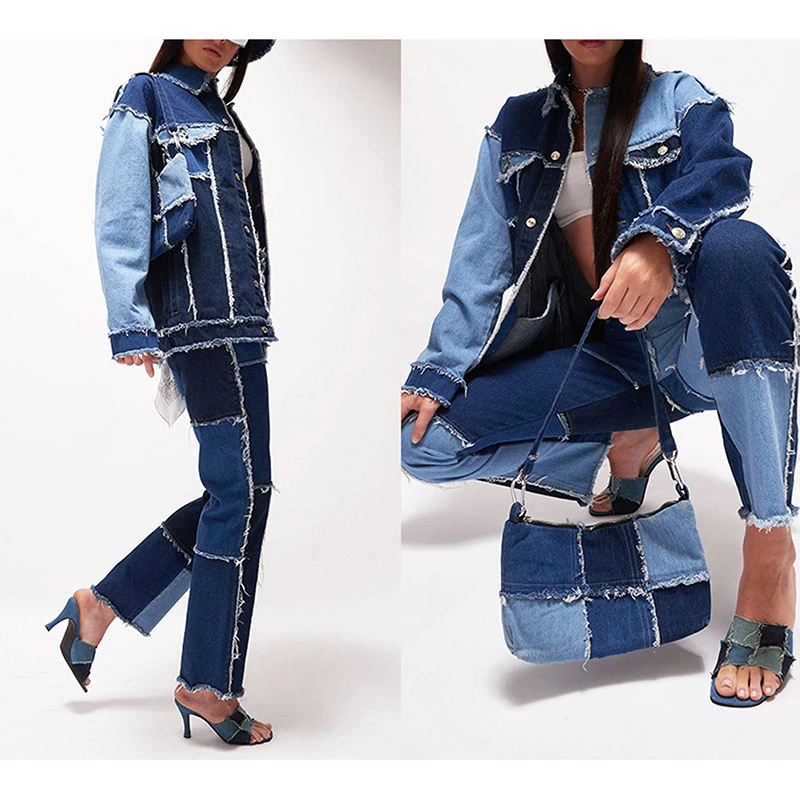 

Summer Women Pants Denim Striped Patchwork Street Casual Hip Hop High Waist Loose Straight Jeans Pants Mujer Fashion Trousers