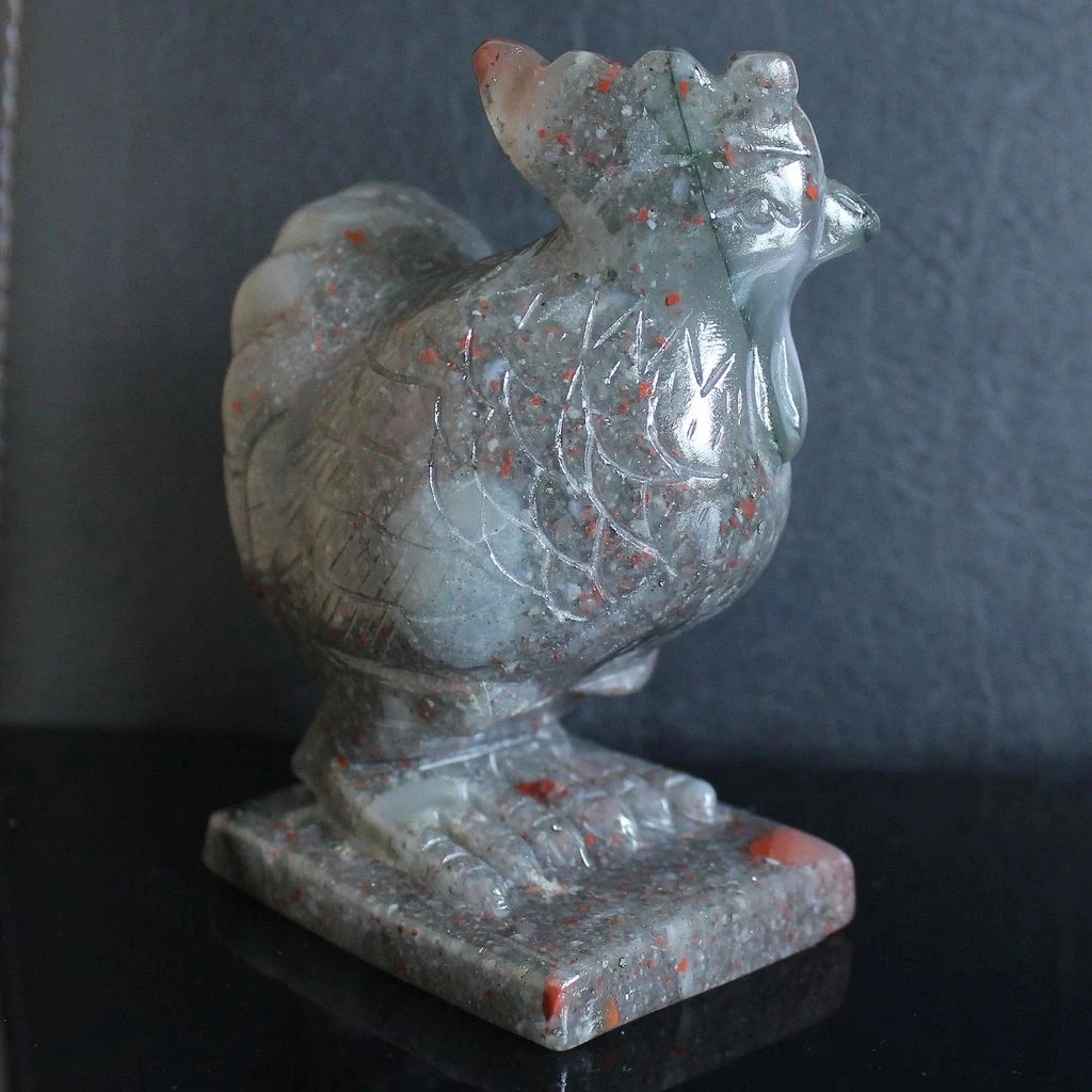 

92mm Hand Carved gemstone Blood Stone Cock Rooster Figurine Animal Carving