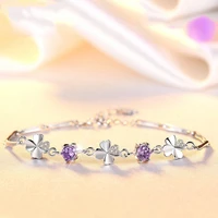 silver plated diamond four leaf clover bracelet female rotating zircon amethyst four leaf clover bracelet simple jewelry