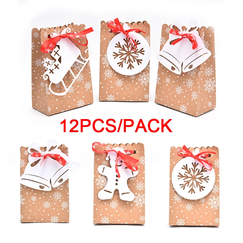 12 шт рождественские крафт-бумажные мешки конфеты бар сладкие печенья