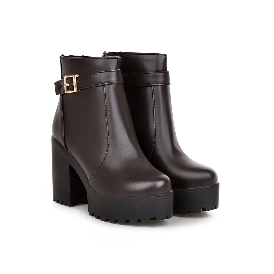 Ботинки на толстом каблуке боковая молния пряжка для ремня и водонепроницаемые