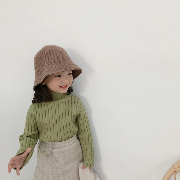 Детский Однотонный свитер с длинными рукавами и высоким воротником для