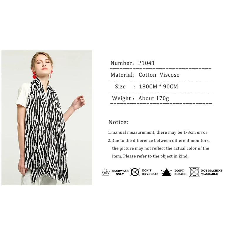 

Wuaumx NEW Women's Scarf Zebra Pattern Print Scarves Spring Autumn Stripe Shawl And Wraps For Lady Muffler Hijab 180*90cm