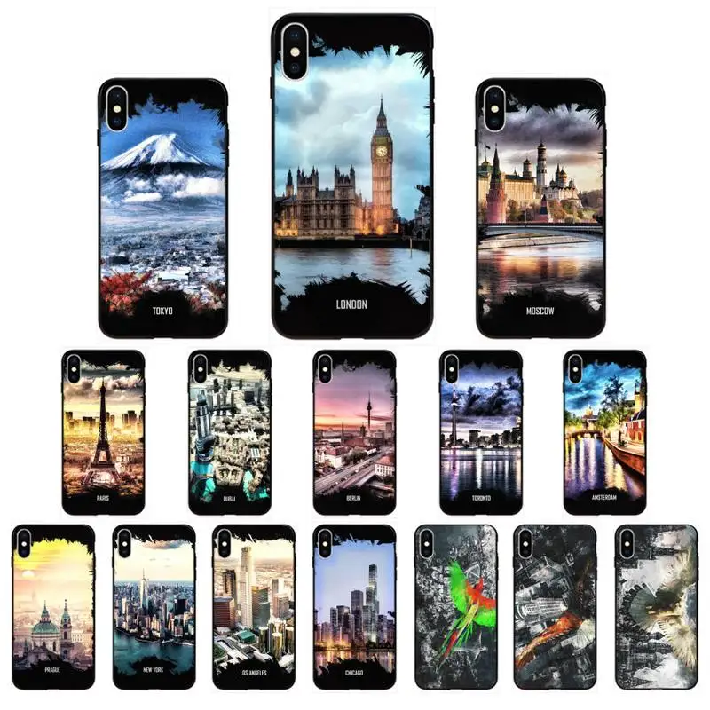 

YNDFCNB London New York Paris Dubai Moscow Phone Case for iphone 11 12 Mini Pro Max X XS MAX 6 6s 7 8 Plus 5 5S 5SE XR SE2020