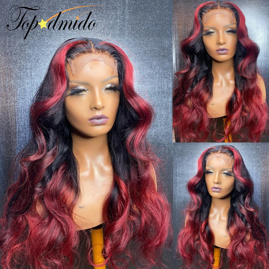 

Topodmido Ombre Red Color 13x6 Lace Front Human Hair Wigs for Women Malaysia Hair Body Wave 4x4 Lace Closure Wig Baby Hair