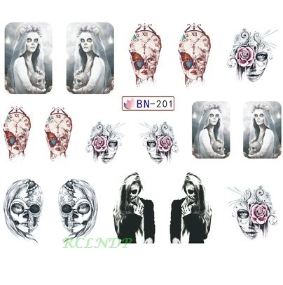 Наклейка на воду для слайдер украшения ногтей череп с американским флагом