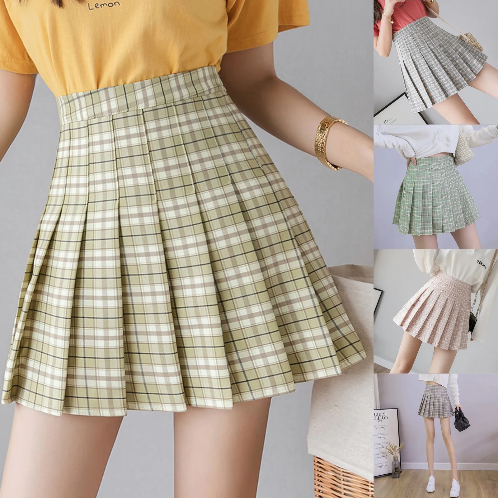 

Юбка женская Плиссированная, с высокой талией, в клетку