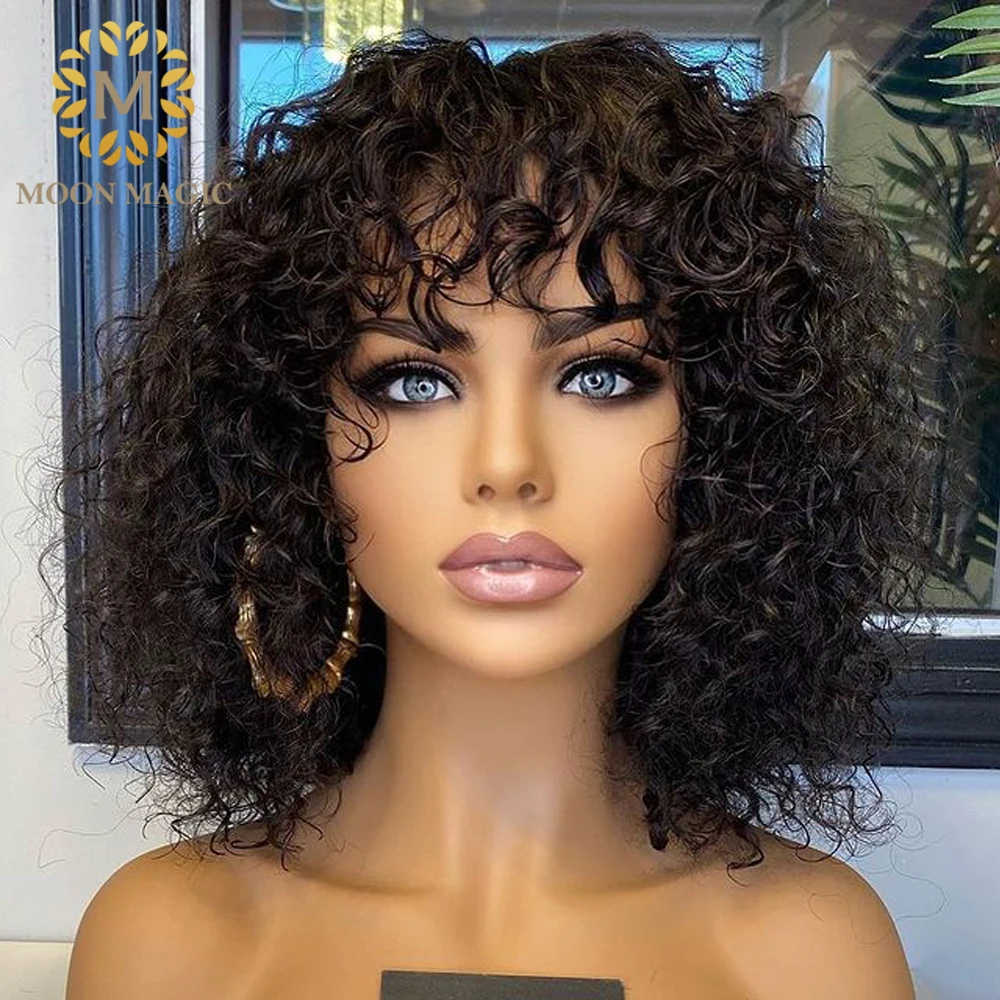 

Kinky Curly Wig With Bangs Curly Bob Wig Lace Front Human Hair Wigs Short Bob Lace Front Wigs For Women Brazilian Hair 150%