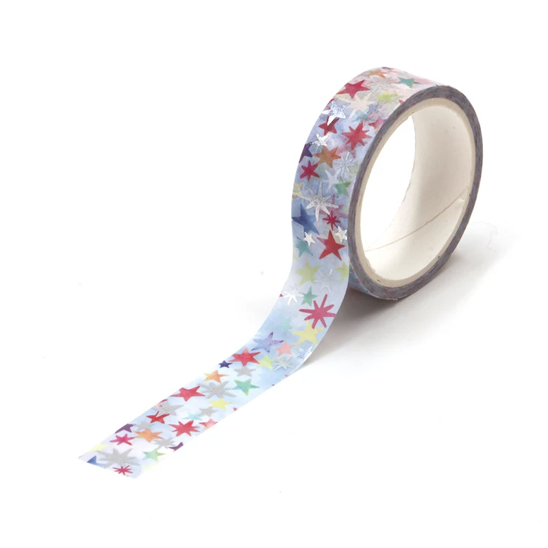 

1PC Silver foil washi tape colorful stars tape for christmas decorative washi tape school supplies