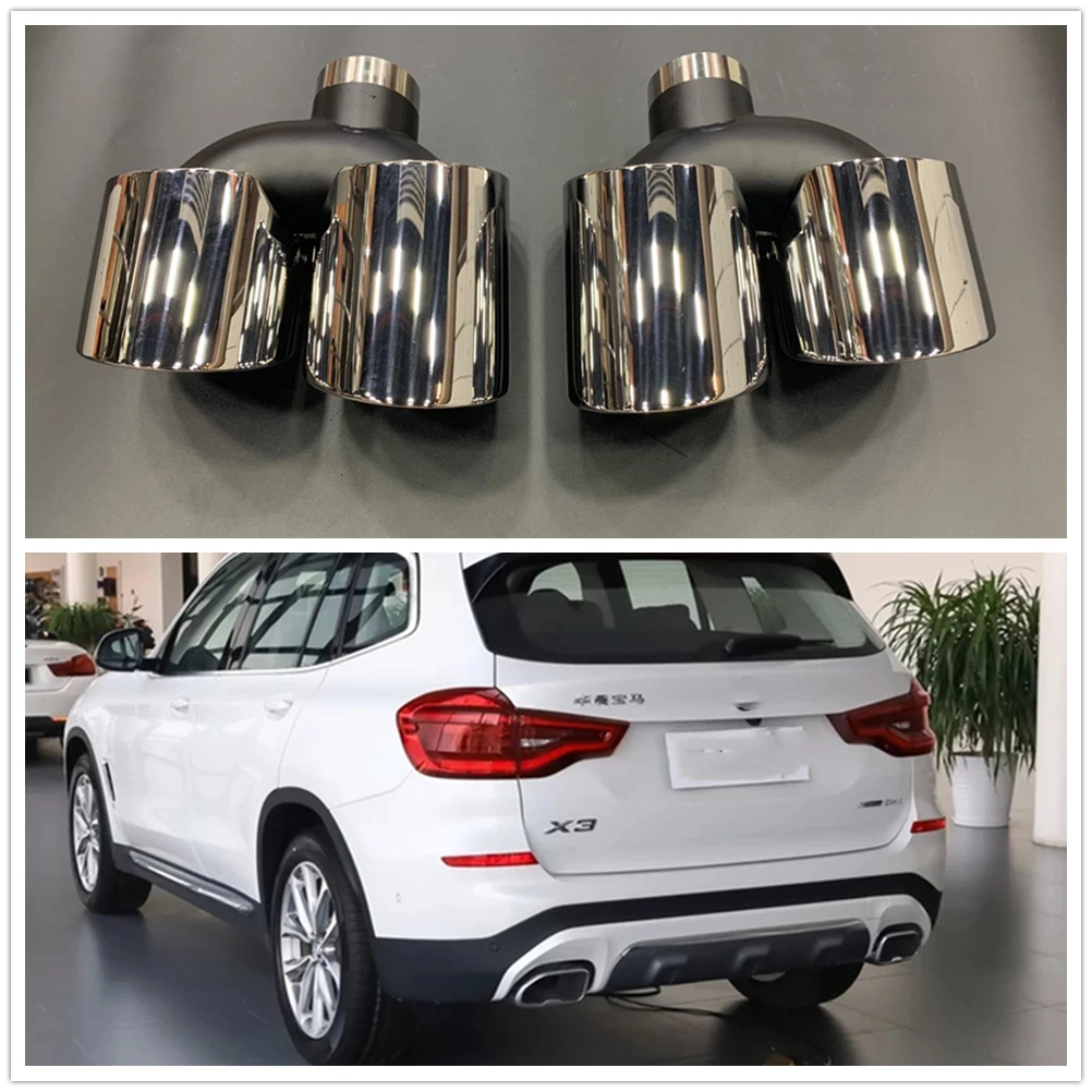 For BMW X3 X4 2018-2020 Silver Car Rear Exhaust Muffler Tip Pipe Air Outlet Vent Silencer Exhause Accessories Body Kit Tailpipe