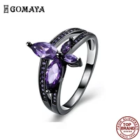 gomaya purple flowers shaped clear zircon rings for women charm romantic finger ring fit anniversary wedding gift to girlfriend