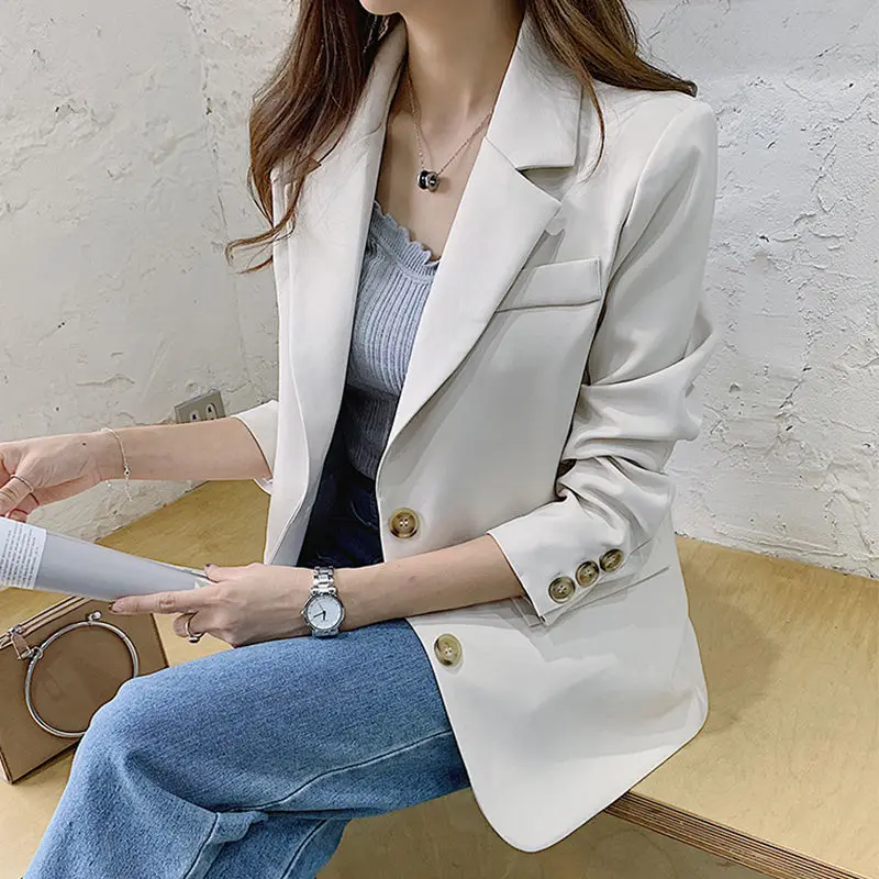 

PEONFLY Women 2020 Fashion Office Ladies Pockets Blazers Coat Vintage Notched Collar Long Sleeve Female Outerwear Chic Tops