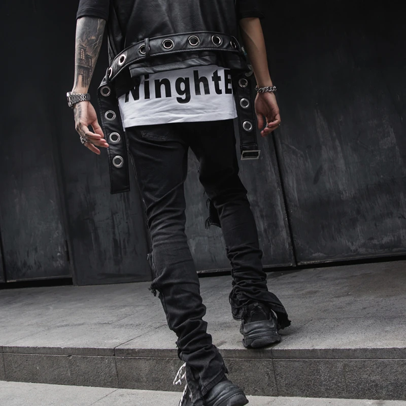 Рваные обтягивающие рваные джинсы мужские джинсовые брюки уличная хип хоп