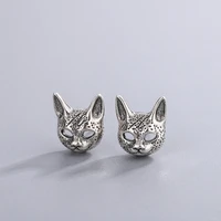retro cat stud earrings silver color hairless cat earrings for motorcycle party men womens earrings punk cool earrings jewelry