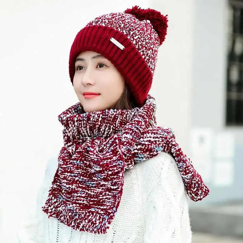 Лидер продаж комплект из 2 предметов женская зимняя шапка и шарф теплые шарфы