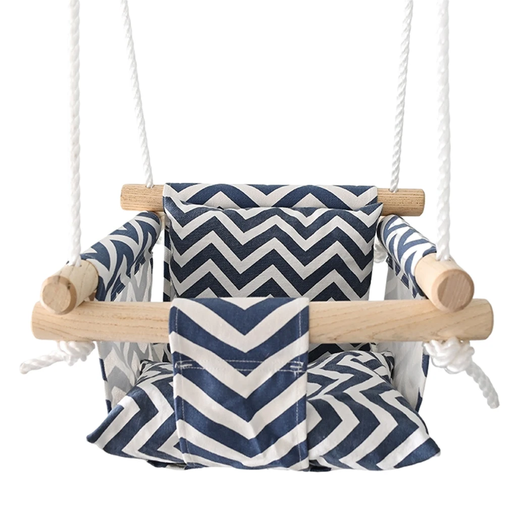

Secure Baby Hanging Swing Seat Wooden Hammock Chair with Cushion Outside Playset Kindergarten Toy